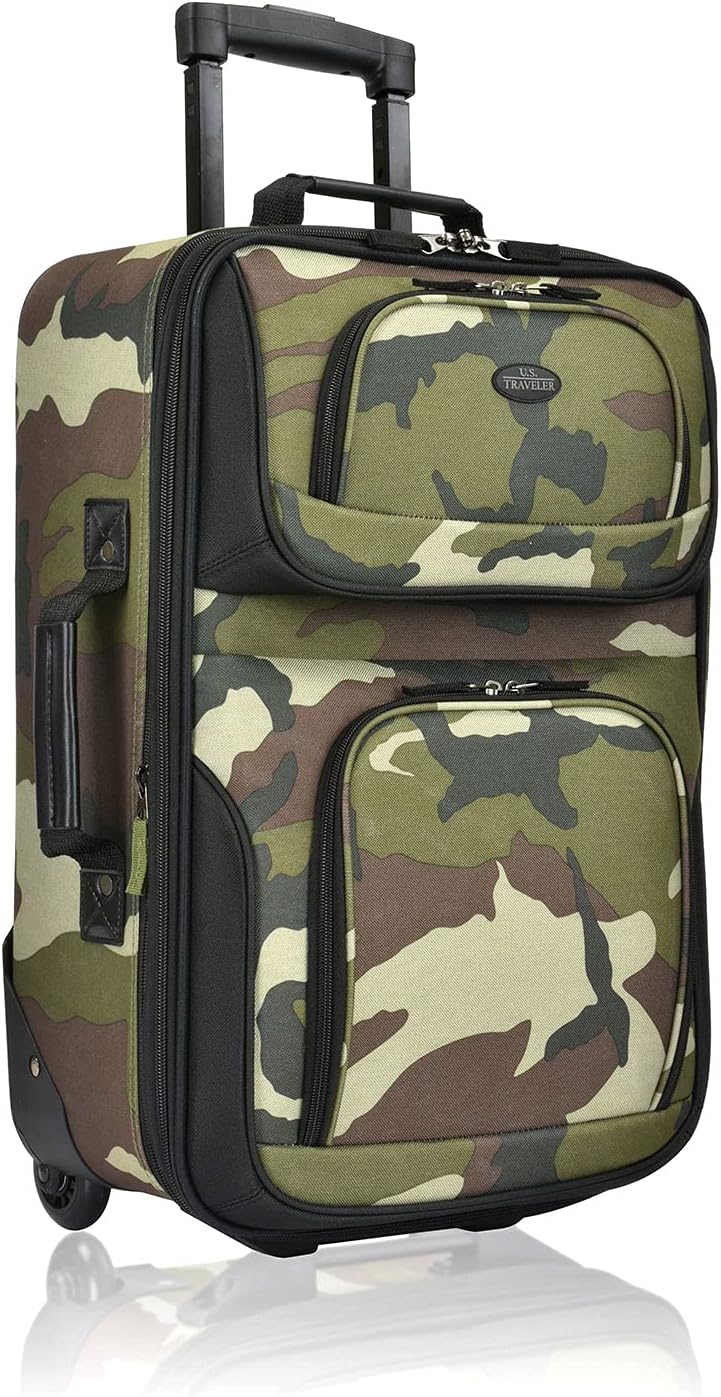 U.S. Traveler Lightweight Rolling 20" Carry On Luggage Softside Suitcase, Camouflage, 2-Wheel Single