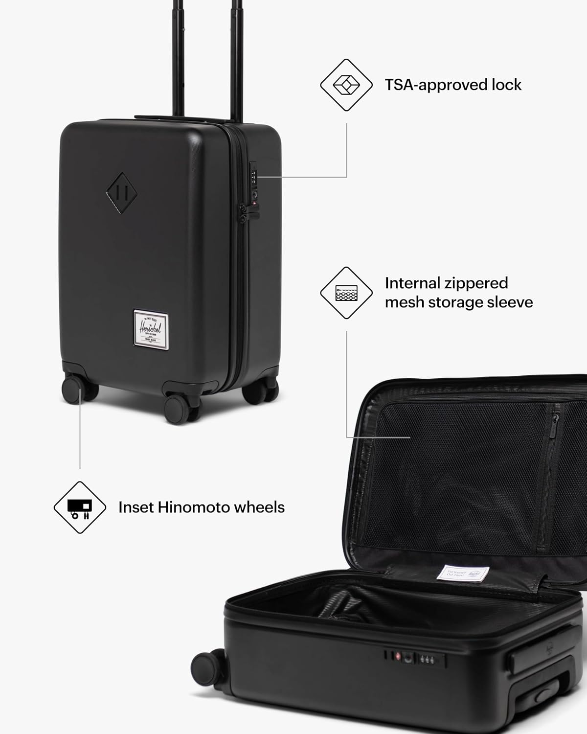 Herschel Supply Co. Heritage Hardshell Luggage, Black, Carry on-19 Inch