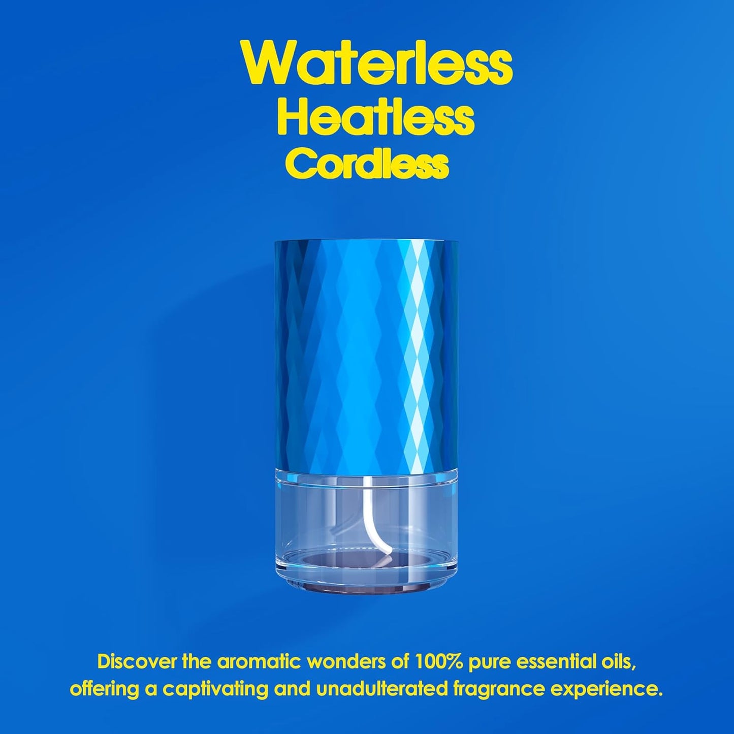 Airversa Waterless Diffuser Essential Oil 100ml Capacity Scent Air Machine for Home Aromatherapy Premium Metal Nebulizer Battery Operated 3 Mist Settings Timers Color Light AN5(Blue)