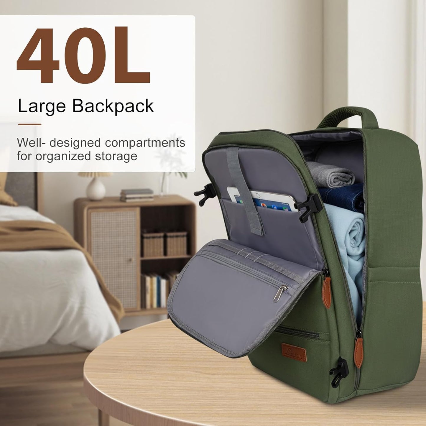 Romswi Luggage Sets 2 Piece, Expandable Carry On Luggage 20In with Travel Backpack, PC+ABS Hardside Suitcase Set with TSA Lock, Durable Carry On Suitcase with Spinner Wheels Green