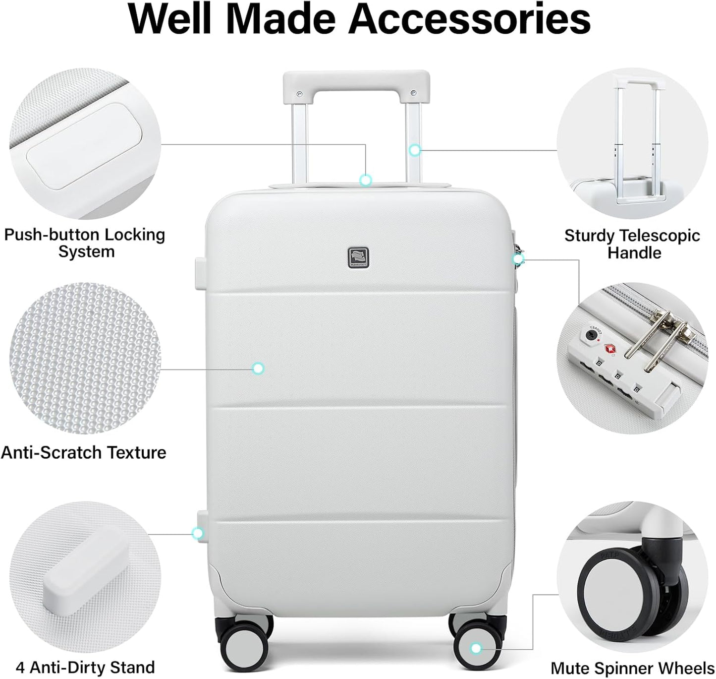 Hanke Luggage Sets 2 Piece with Spinner Wheels, 20/28 Inch Hard Shell Suitcases Set TSA Approved Luggage Travel Rolling Large Luggage(Smoke White)