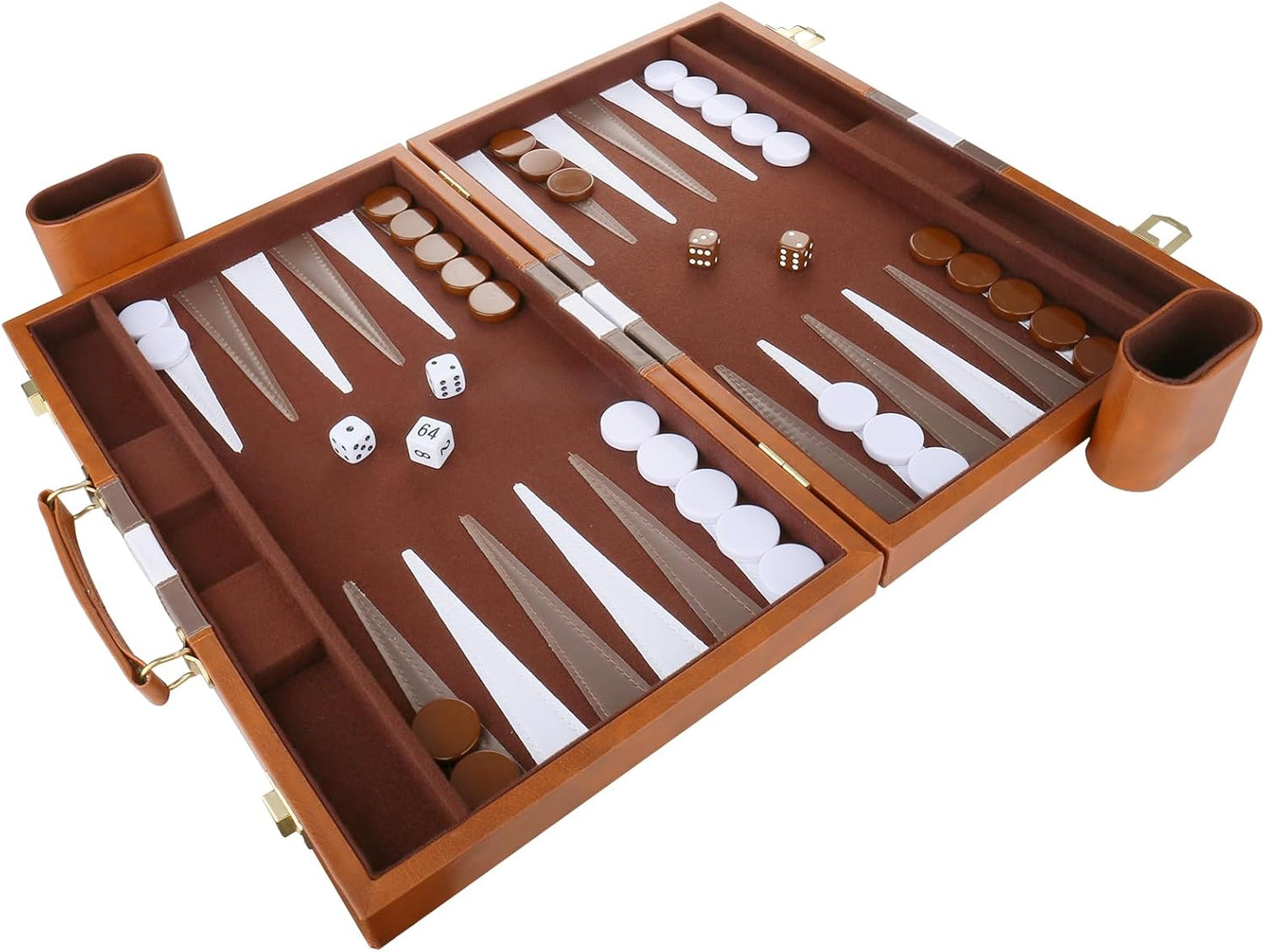 Backgammon Set - Classic Board Game with Premium Leather Case - Portable Travel Strategy Backgammon Game Set for Adults, Kids (18inch, Brown)