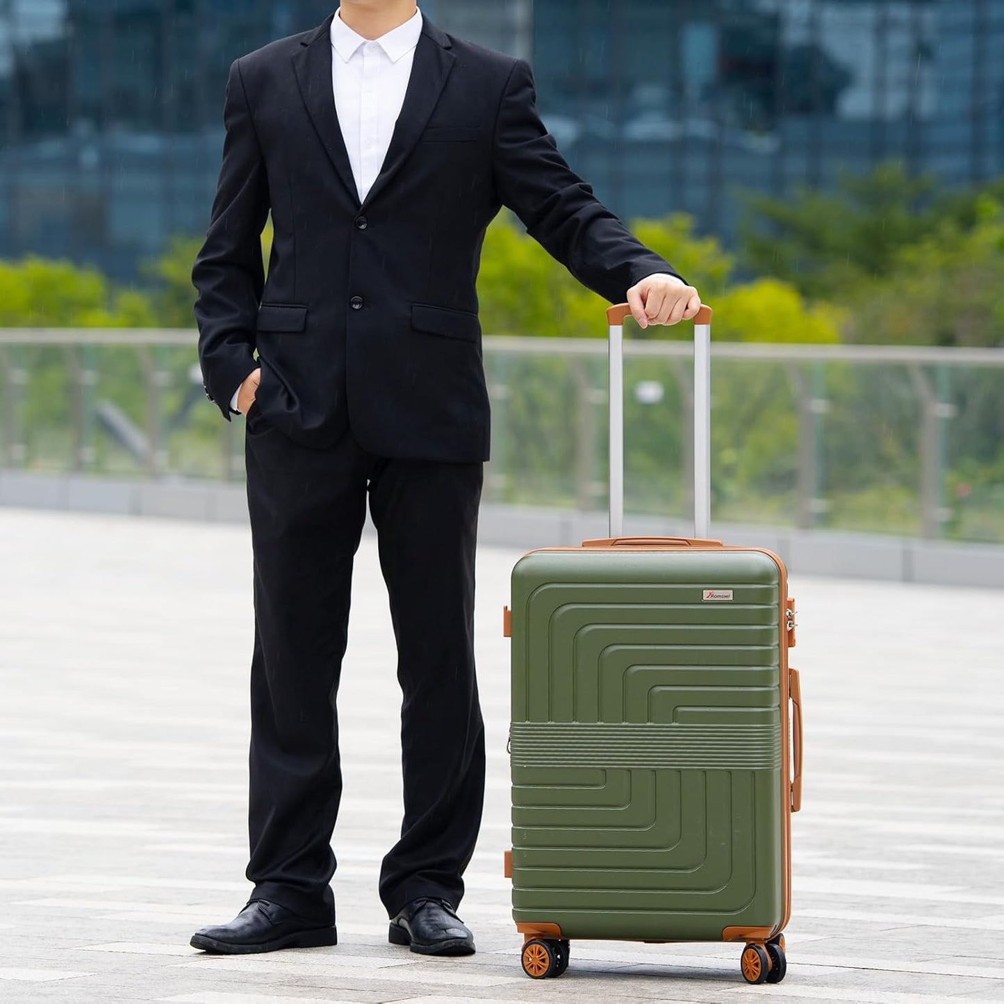 Romswi Expandable 28" Checked Luggage,Large Hardshell Suitcase with Double Spinner Wheels for 20% More Space, Airline Approved Lightweight Hardside Luggage, Scratch-Resistant & YKK Zipper,Olive Green