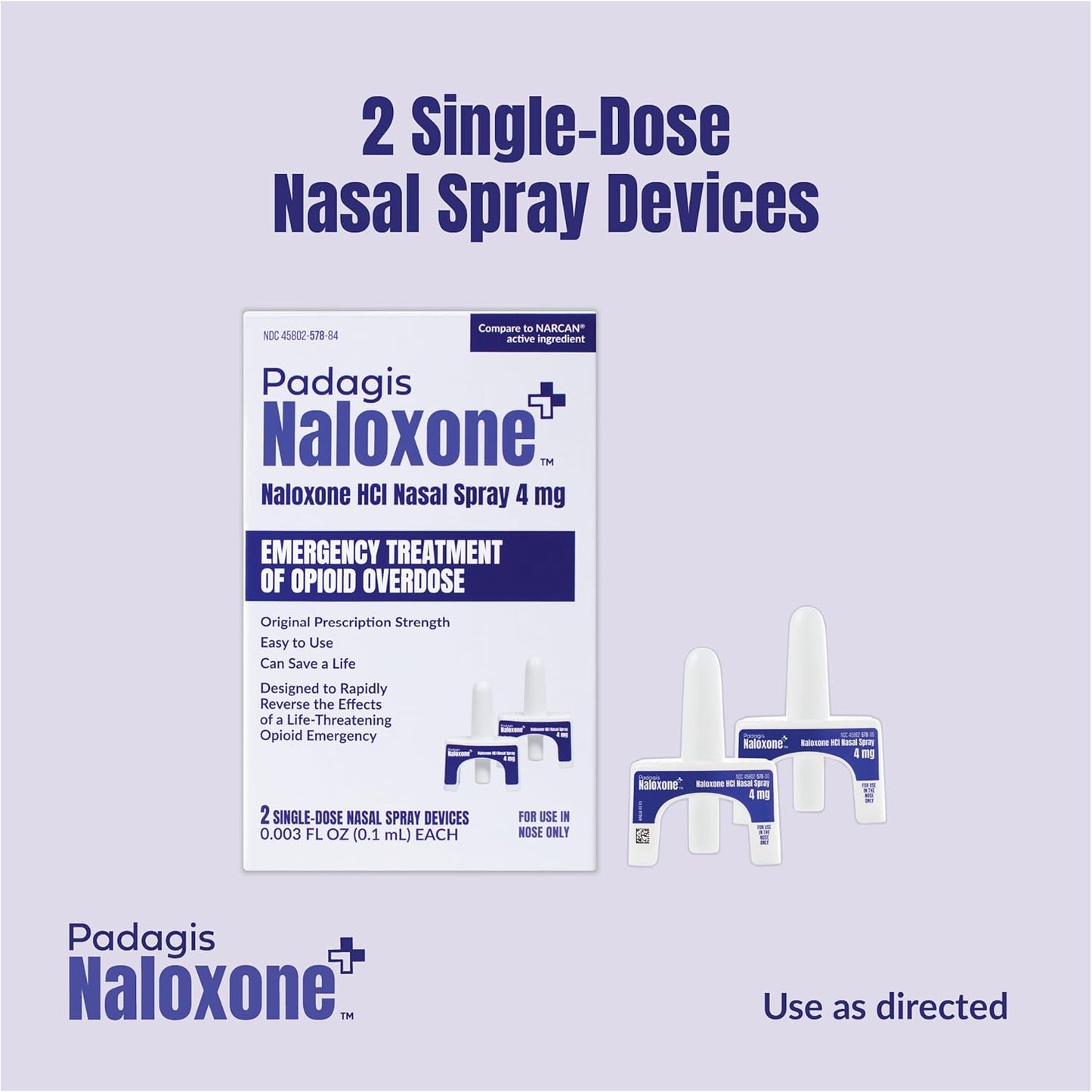Naloxone HCI Nasal Spray, 4 mg – Emergency Treatment for Opioid Overdose - Rapid-Response Opioid Overdose Reversal, 2 Dose Single Use Nasal Spray