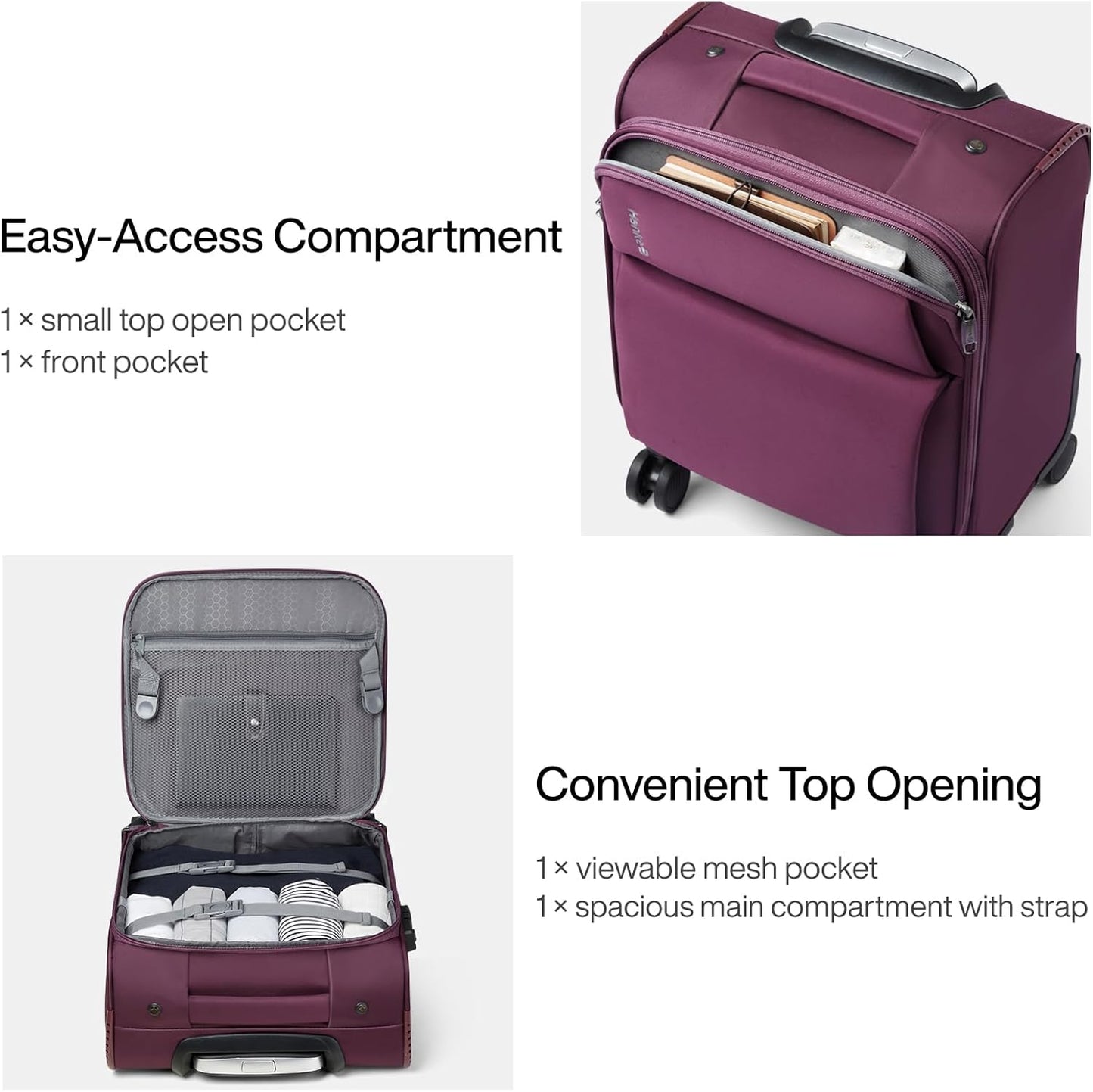 Hanke 16 Inch Underseat Carry On Luggage with Spinner Wheels Airline Approved, Small Rolling Suitcase Softside Underseater Lightweight TSA Travel Roller Suitcase Carry-On Bag(Purple)