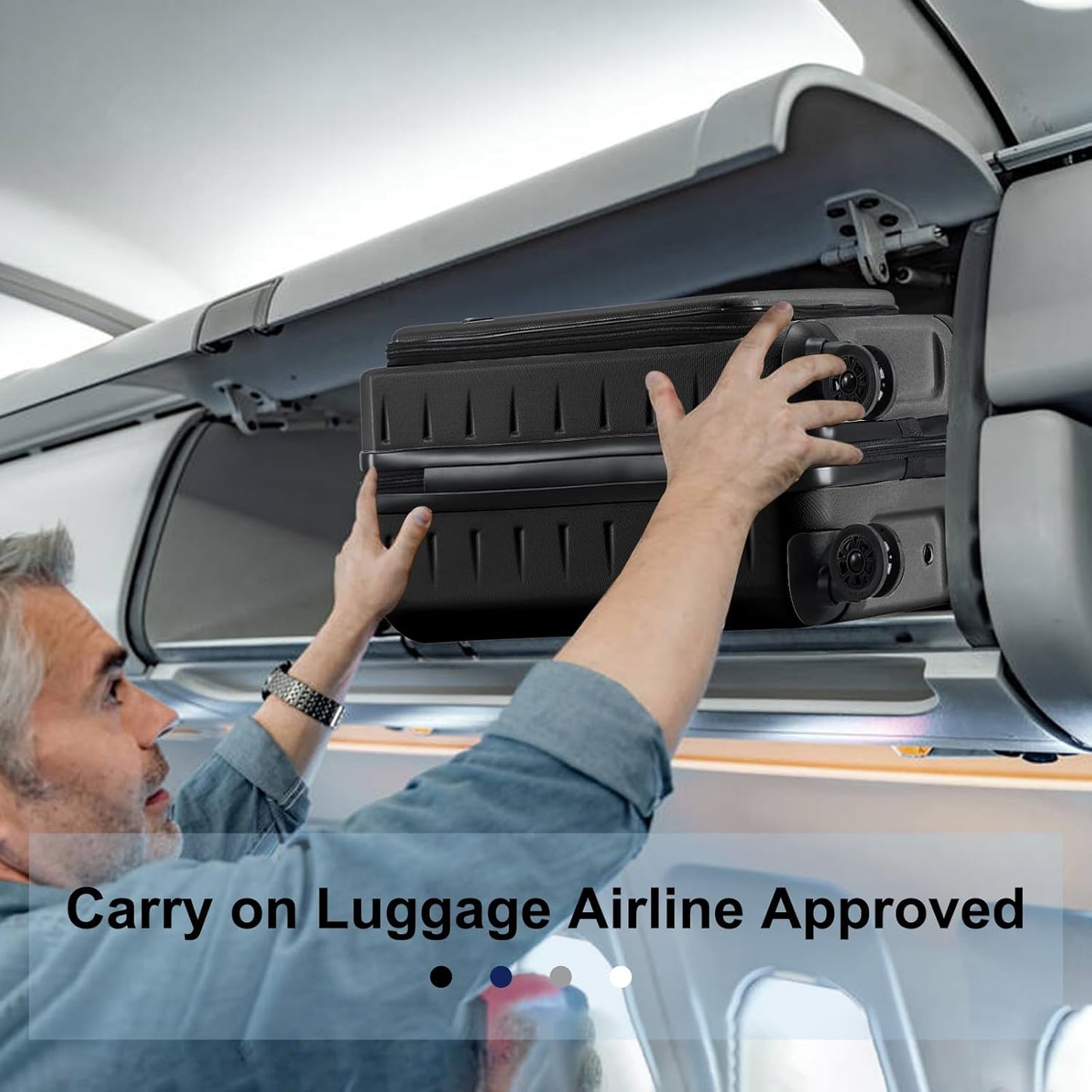 Carry On Luggage 22×14×9 Airline Approved, 20 Inch Lightweight ABS+PC Hard Shell Suitcases with Front Pocket, Spinner Wheels, TSA Lock (Black, 1PC)