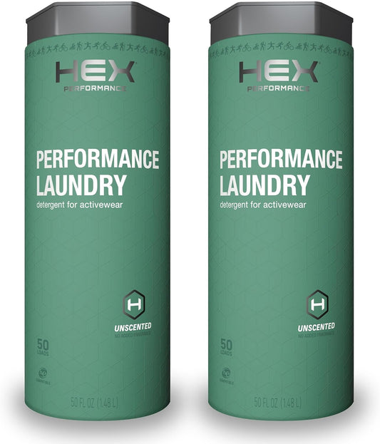 HEX Performance Laundry Detergent, Unscented, 100 Loads (Pack of 2) - Designed for Activewear, Eco-Friendly, Concentrated Formula