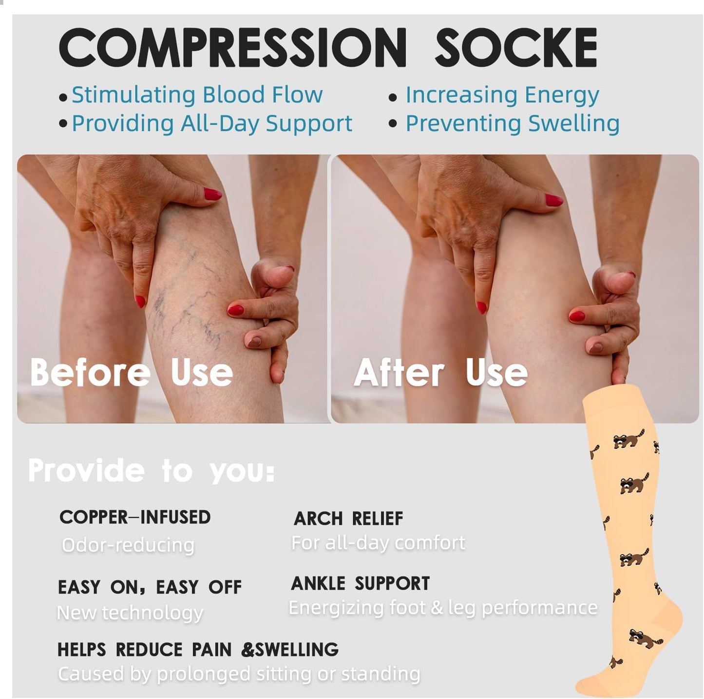 Graduated Compression Socks for Women&Men 20-30mmhg Knee High Socks Travel Hiking Running Stocking