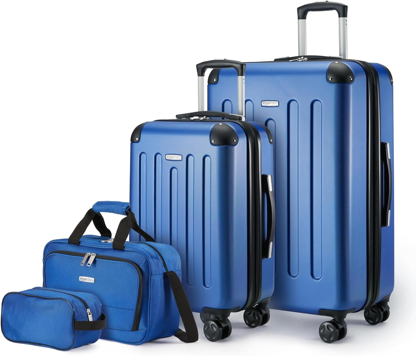 Amazon Basics 4-Piece Luggage Set, Including Two Hardside Suitcases With Multidirectional Spinner Wheels (22" Carry-On and 28" Checked), Plus 15-inch Tote Bag and 10-inch Compact Travel Bag, Navy Blue