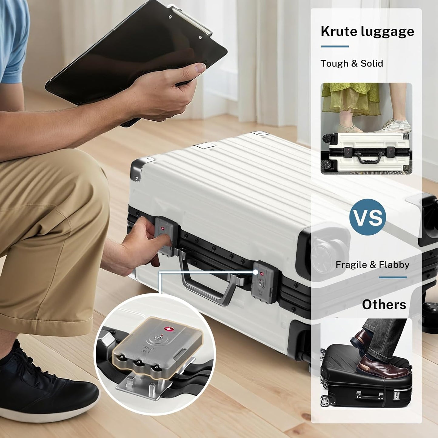 Krute Large Luggage 28 inch Zipperles Suitcase With Spinner Wheels USB Charger Hardside PC Aluminum Frame Luggages Checked Suitcases with TSA Lock (1 Piece)