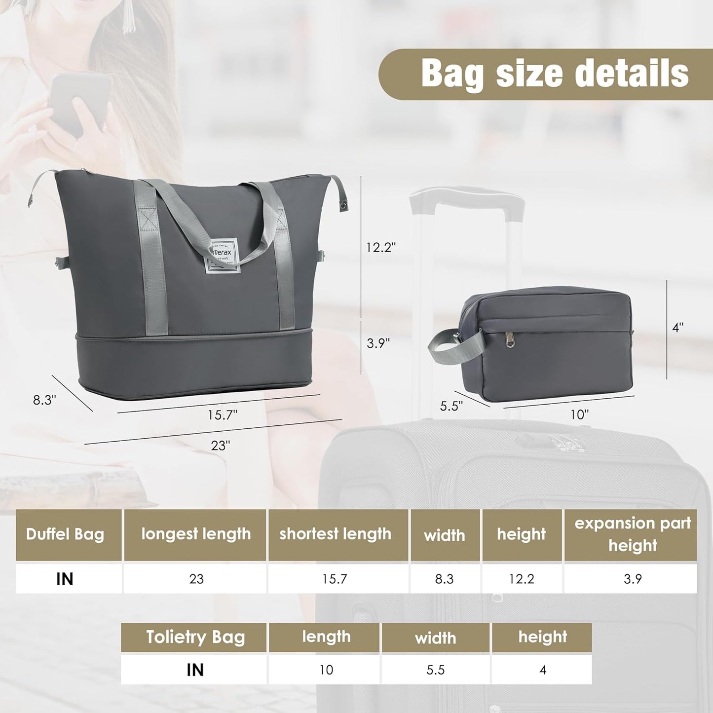 Merax Softside Luggage Set 3 Piece Suitcase with Duffel Bag Spinner Wheels Lightweight Expandable Travel Luggage 22" 26" 30",Grey