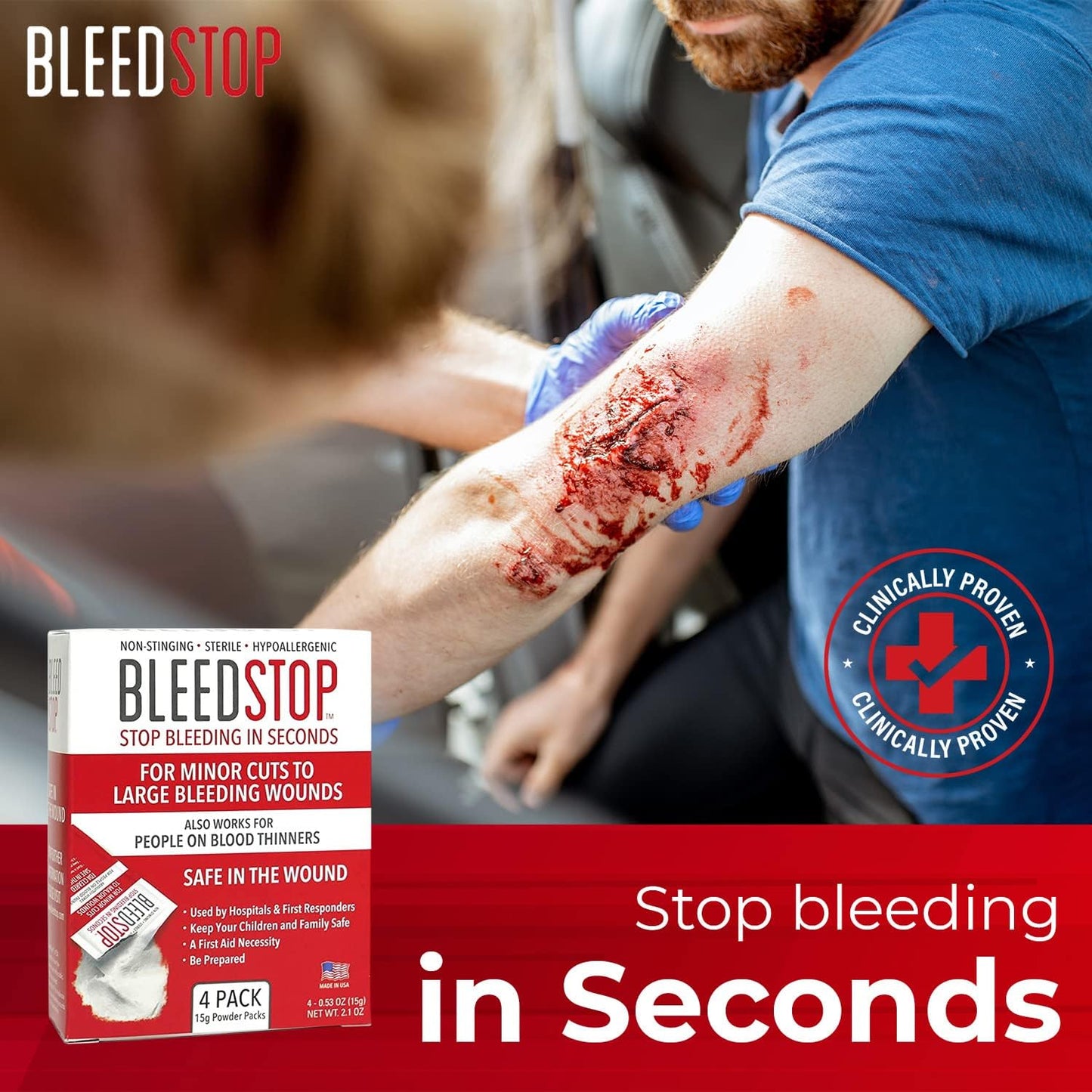 BleedStop First Aid Bleeding Control Powder – Rapid Blood Clotting for Serious Wounds & Nosebleeds, 150 g – Safe for Blood Thinner Patients