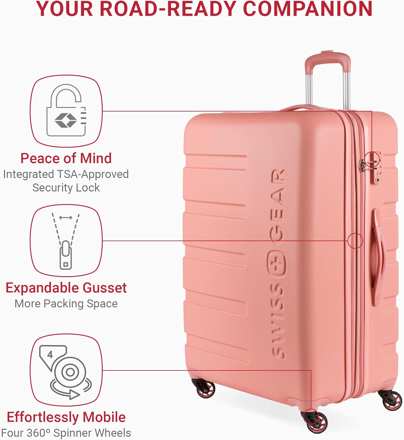 SwissGear 7366 Signature Hardside Expandable Luggage with Spinner Wheels, TSA Lock, Coral Almond, Checked-Large 27-Inch