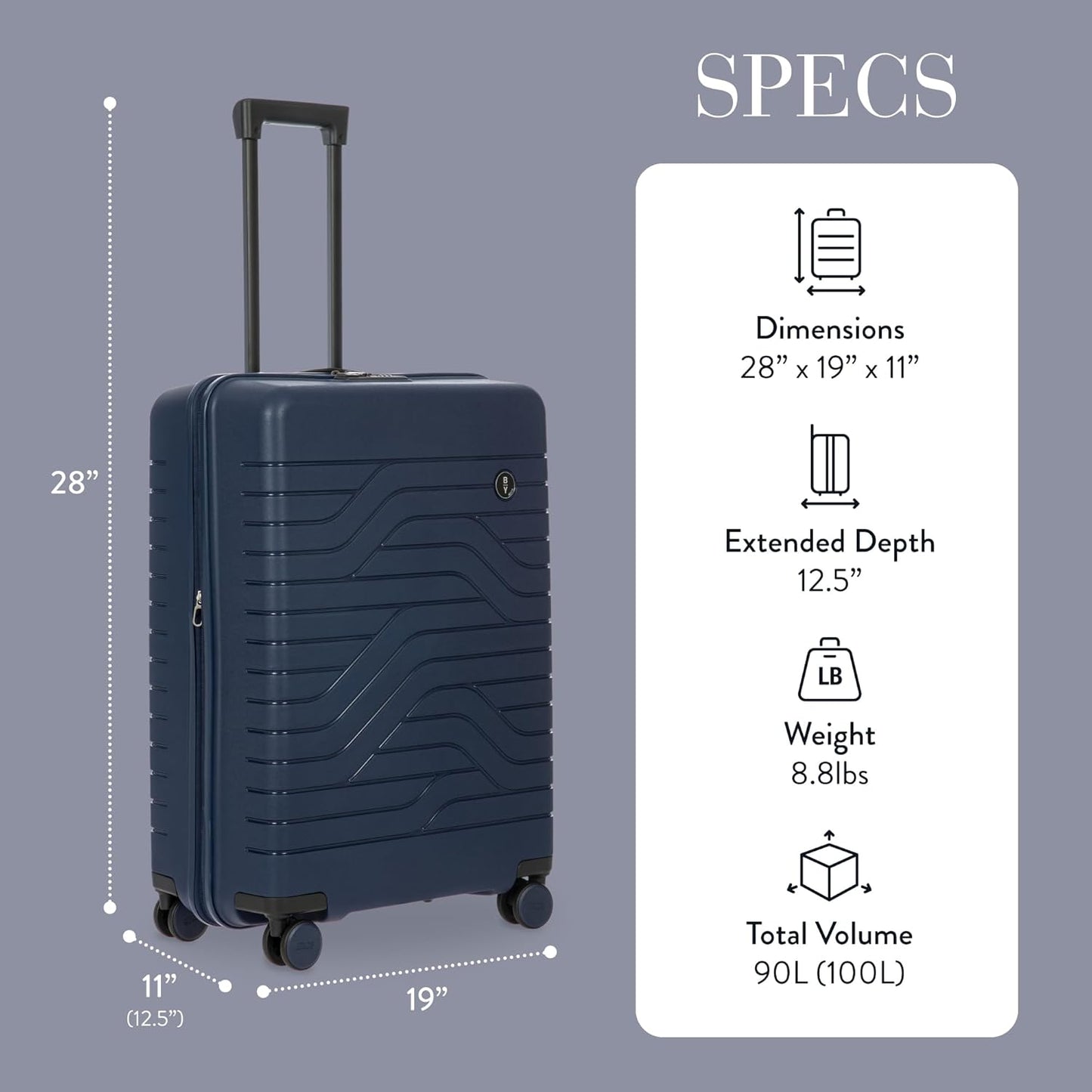 Bric's B|Y Ulisse Spinner Suitcase, Expandable Hard Shell Luggage with TSA Lock and Smooth 360° Wheels 28" – Ocean Blue