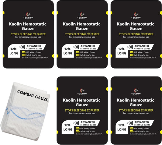 First Aid Advanced Quick Clotting Combat - Flexible Hemostatic - Stop The Bleed kit Faster Wound Packing with Quick Clotting Medical - Survival Kit Supplies - 3" x 12.5' (CT-Gauze-5)