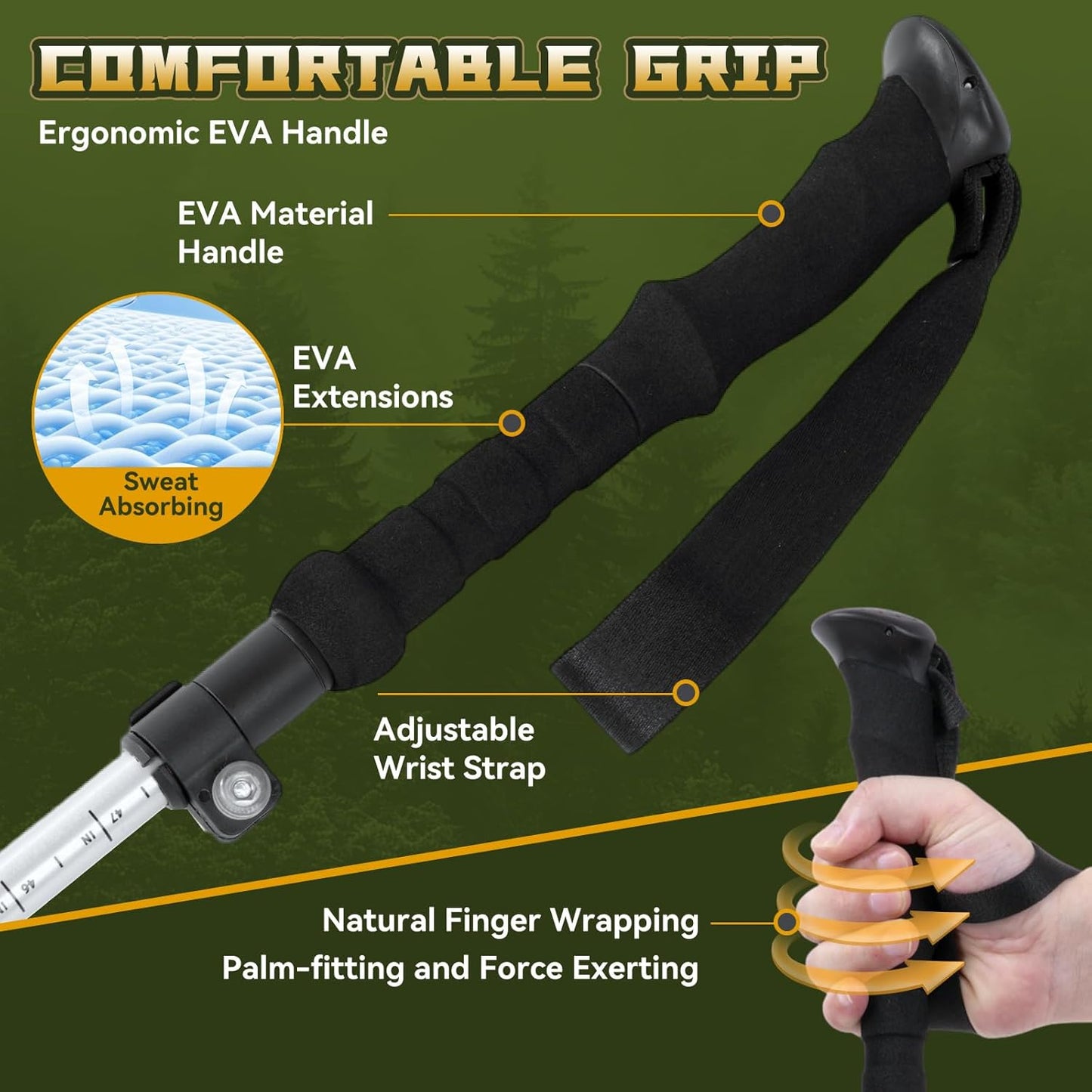 Collapsible Aluminum Single Trekking Pole(1pc) - Lightweight Hiking Stick for Women, Men & Seniors, Adjustable Walking Sticks for Hiking, Camping & Outdoor Activities