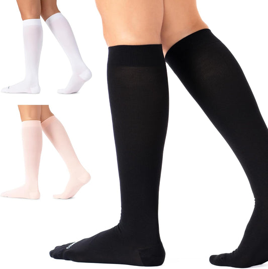 Comrad Nylon Knee High Socks - 15-20mmHg Graduated Compression Socks - Soft & Breathable Support Unisex Socks
