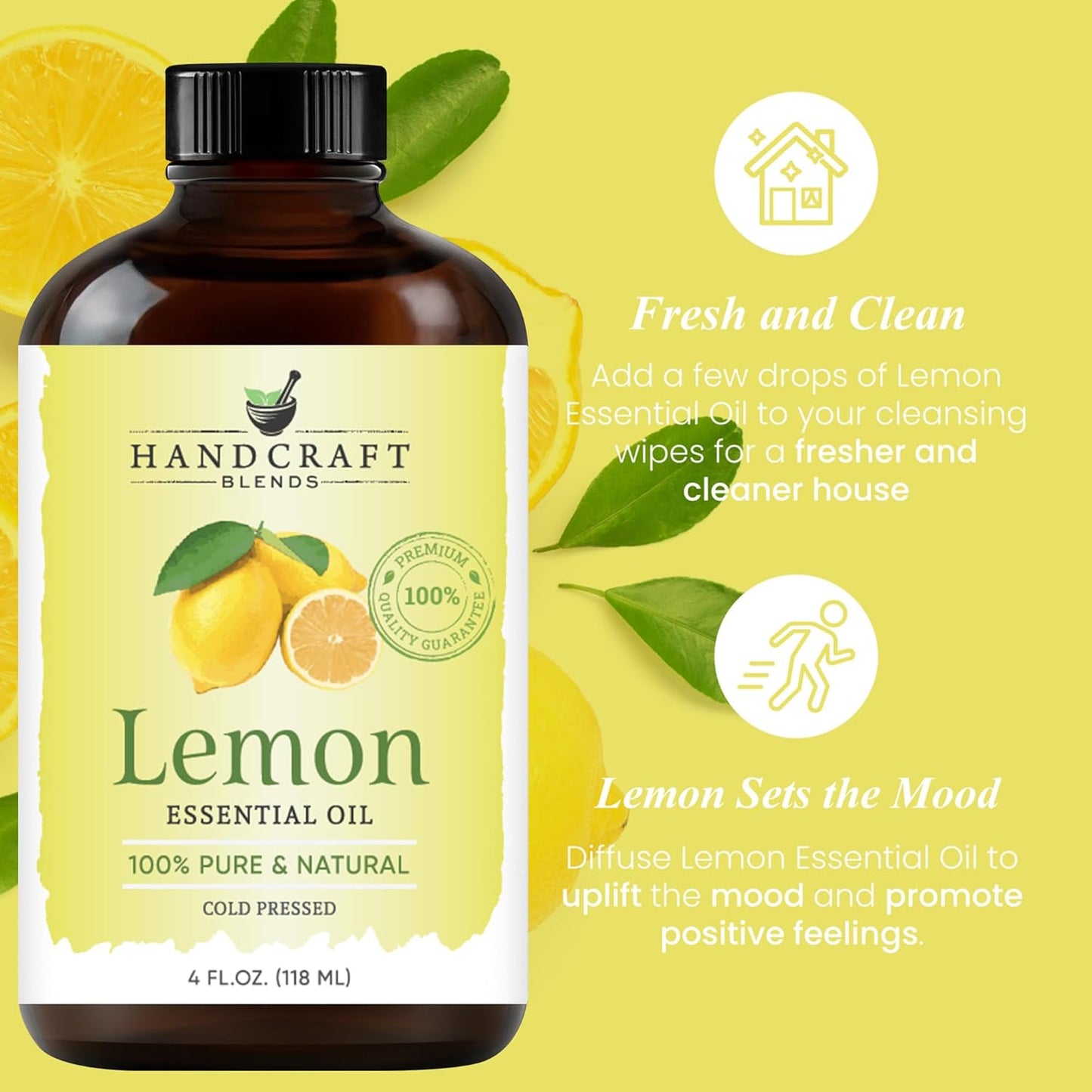 Handcraft Blends Lemon Essential Oil – Huge 4 Fl Oz – 100% Pure and Natural – Premium Grade Essential Oil for Diffuser and Aromatherapy, Skin, Massage, Candle and Soap Making Fragrance
