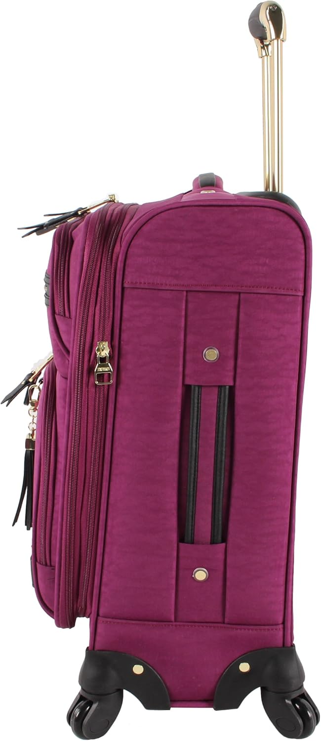 Steve Madden Designer-Gepckkollektion Leichter Softside-Koffer fr Damen und Herren strapazierfhige 50,8 cm groe Tragetasche mit 4 rollenden Spinner-Rdern, Peek-a-boo Purple, 20in, Carry on Bag With