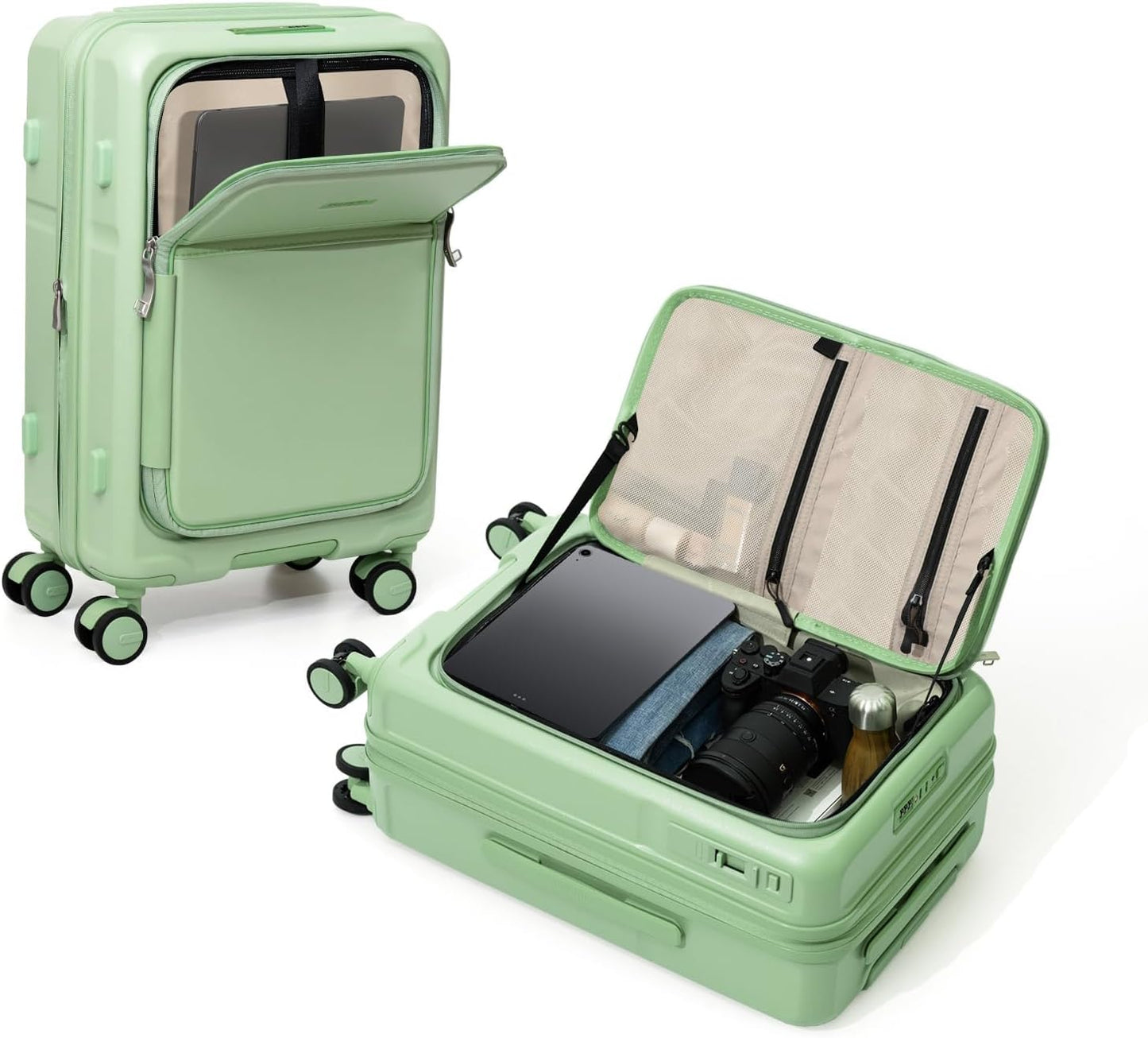 ROAMING Expandable 28-Inch Checked Luggage with Mute Brake Wheels Airline Approved Hard Shell Suitcases with Front Pocket Top Opening Luggage with TSA Lock for Short Business Travel, Jade cyan