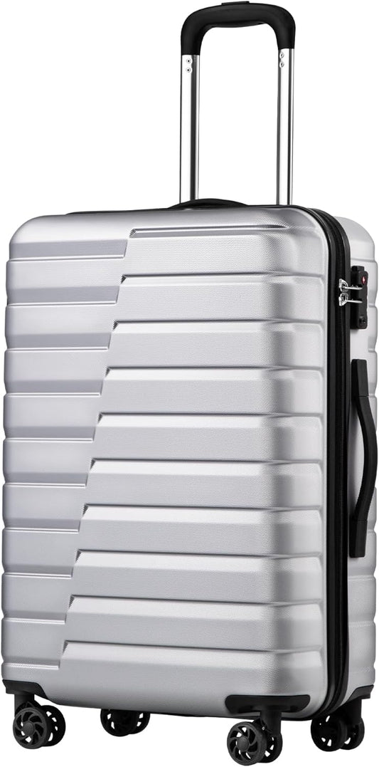 Coolife Larage Luaggage Hardside Expandable Suitcase with Spinner Wheels Checked 28-Inch（silver）