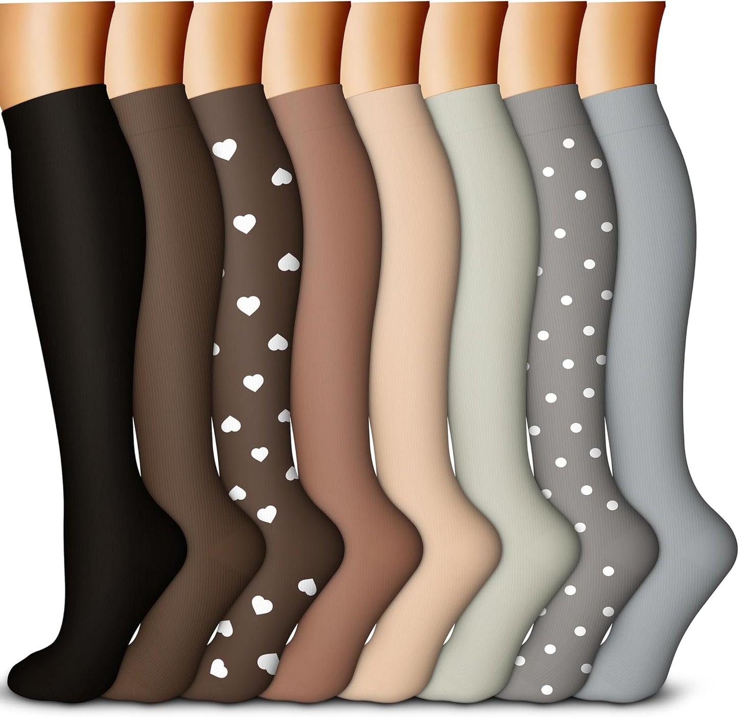 QUXIANG Copper Compression Socks for Women & Men Circulation (8 Pairs) - Best for Running Athletic Cycling - 15-20 mmHg