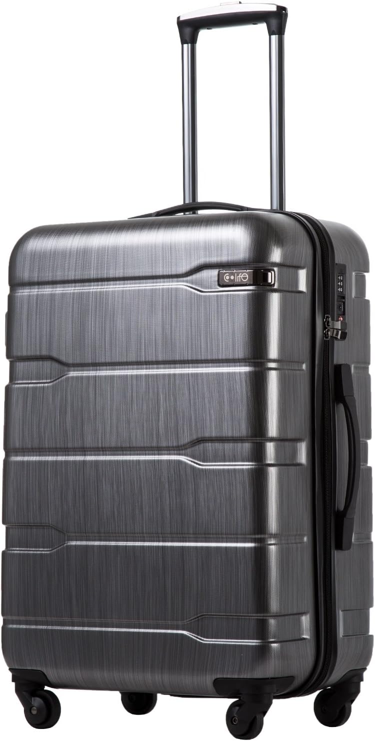 Coolife Luggage PC+ABS Expandable Hardshell Suitcase with TSA Lock, Spinner Checked Lightweight (Charcoal, 28in)