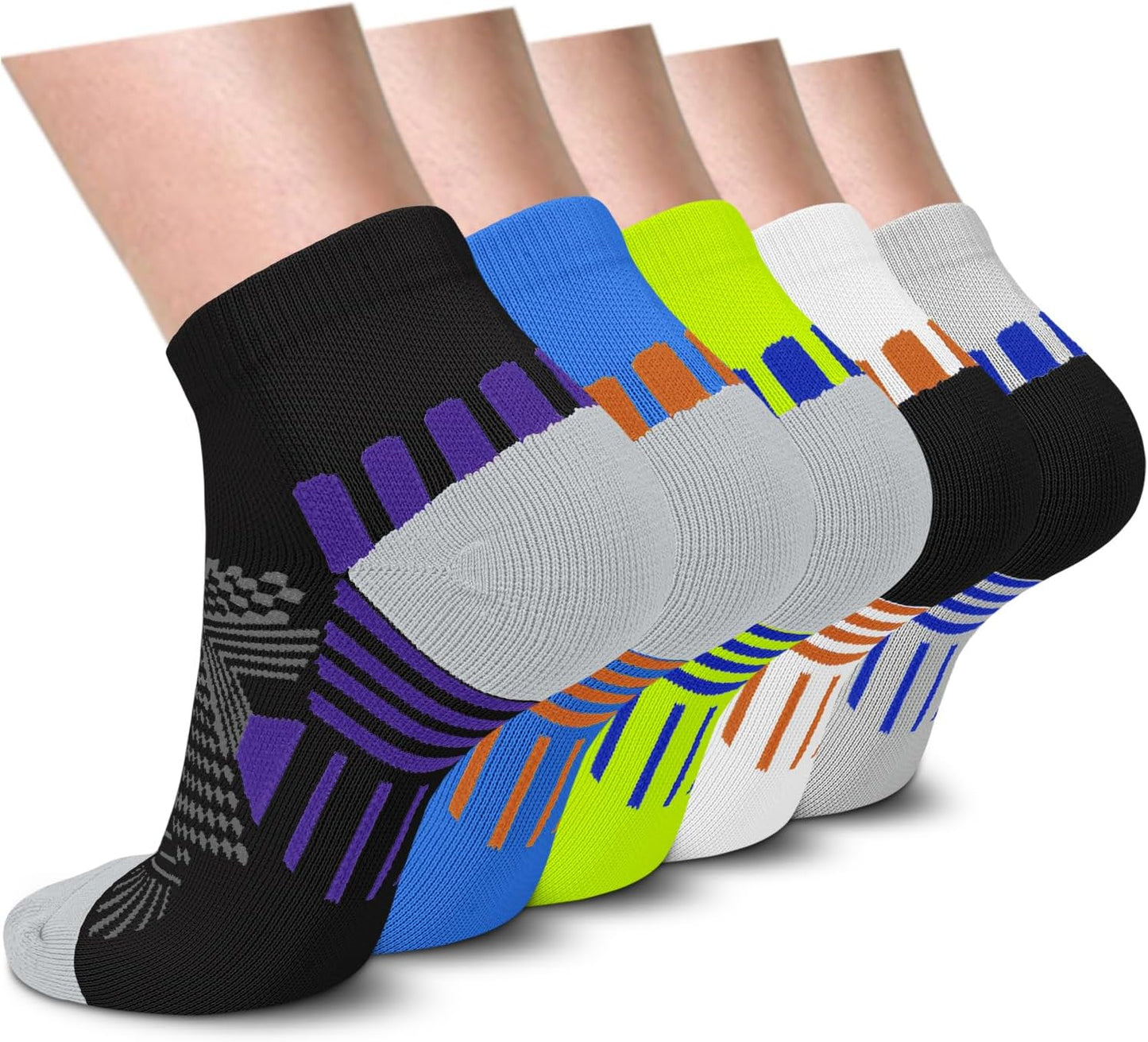 5 Pairs Copper Compression Socks for Women & Men - Ankle Plantar Fasciitis Arch Support Running Socks for Athletic