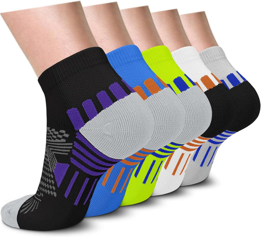 5 Pairs Copper Compression Socks for Women & Men - Ankle Plantar Fasciitis Arch Support Running Socks for Athletic