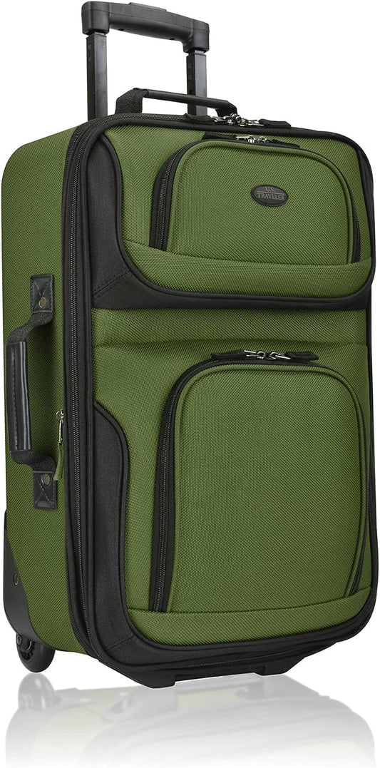 U.S. Traveler Lightweight Rolling 20" Carry On Luggage Softside Suitcase, Green, 2-Wheel Single
