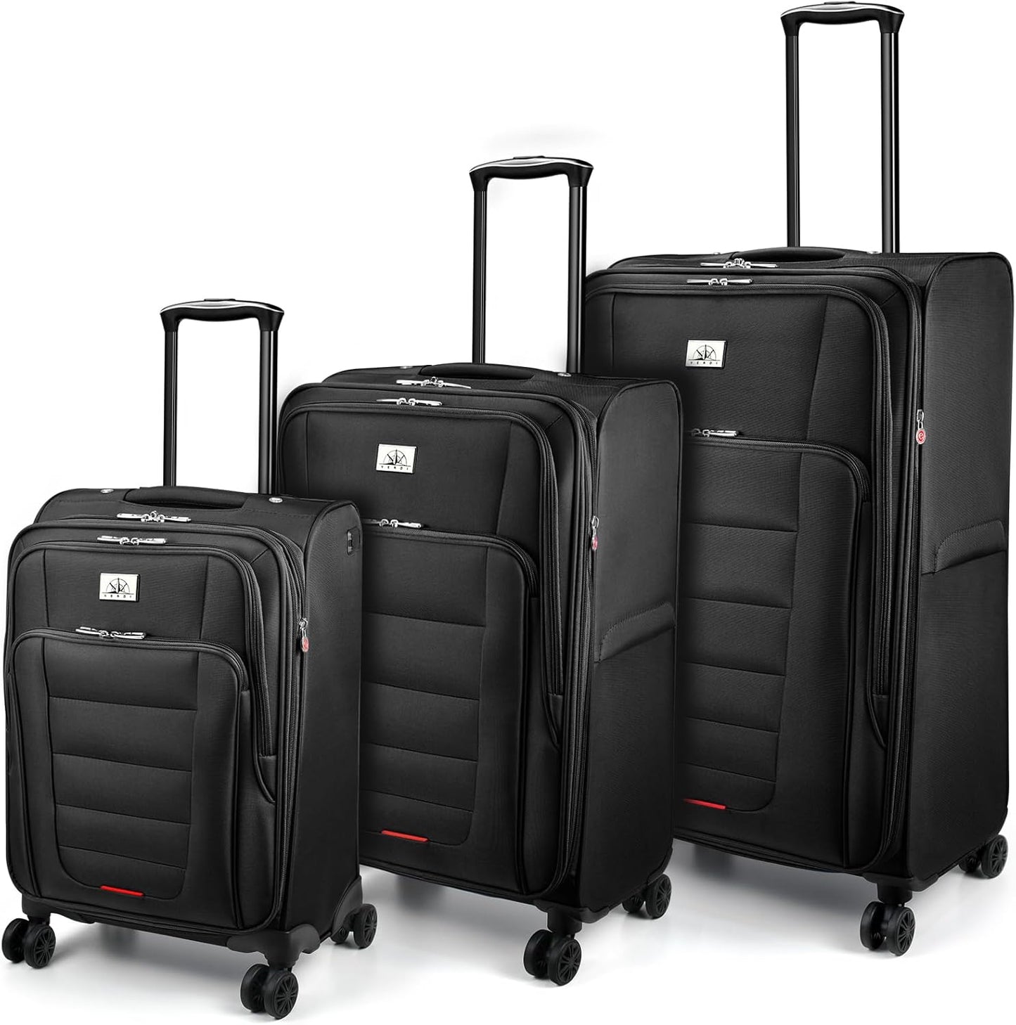Verdi Luggage Set 3-Piece Suitcase with Spinner Wheel Softside Expandable, Carry On Luggage with USB Port (Black, 3-Piece set(20/24/28))