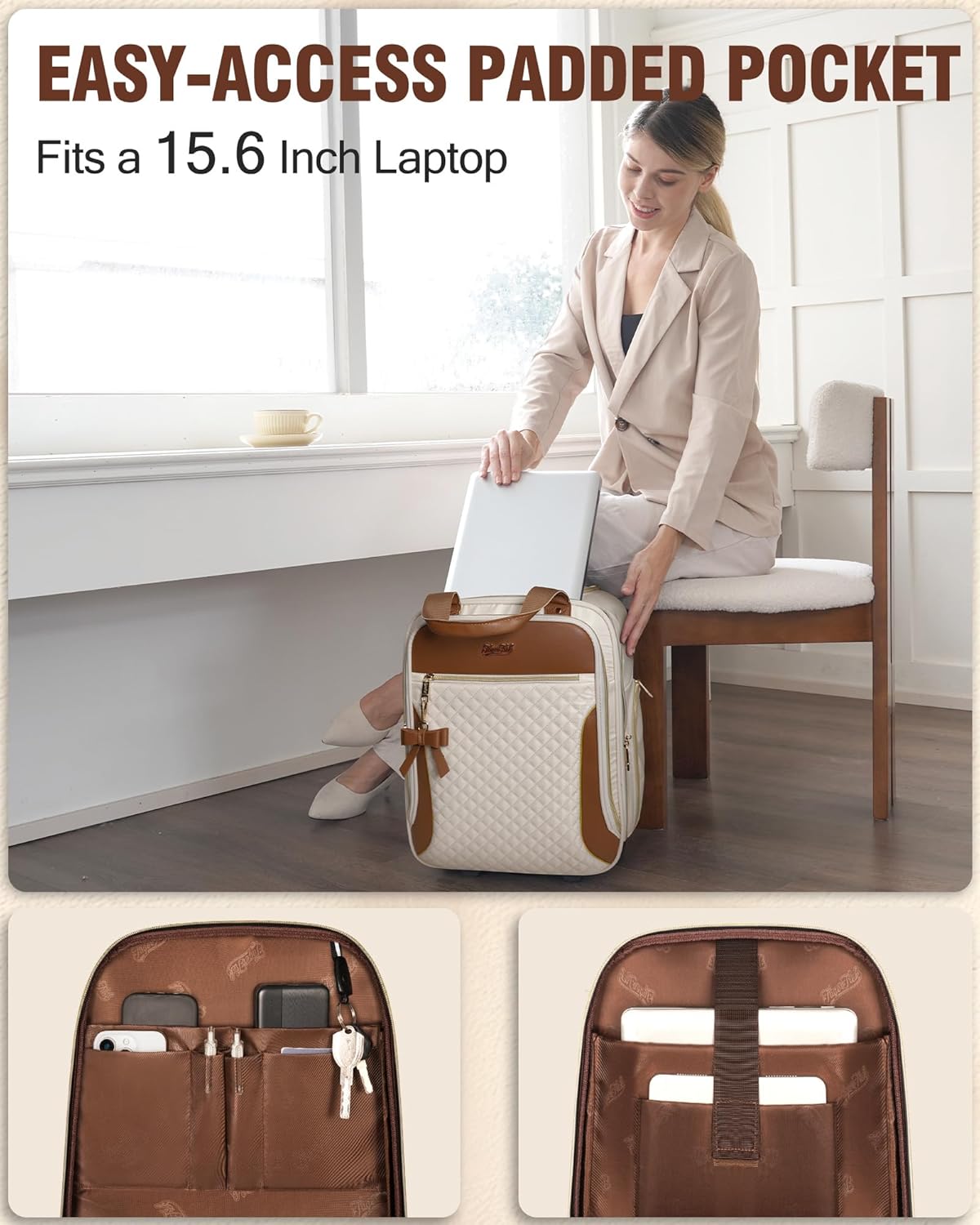 Underseat Carry On Luggage with Wheels, Airline Approved Personal Item Suitcase with Multiple Compartments, Lightweight Softside Under Seat Carry-on Suitcases for Women Travel Business, Beige