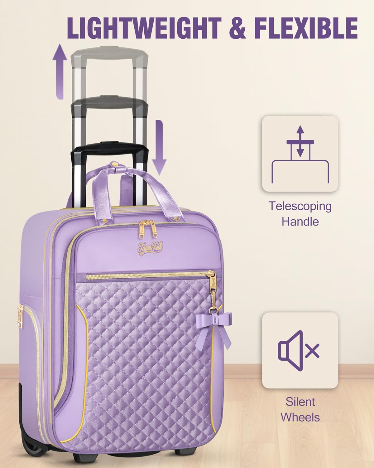 Underseat Carry On Luggage with Wheels, Airline Approved Personal Item Suitcase with Multiple Compartments, Lightweight Softside Under Seat Carry-on Suitcases for Women Travel Business, Purple