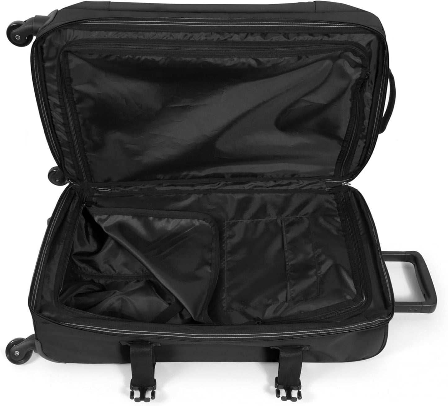 EASTPAK Trans4 S – 44L Large Wheeled Luggage with Dual Compartments, TSA Lock, 360° Spinner Wheels, and Diamond-Embossed Handle, Black