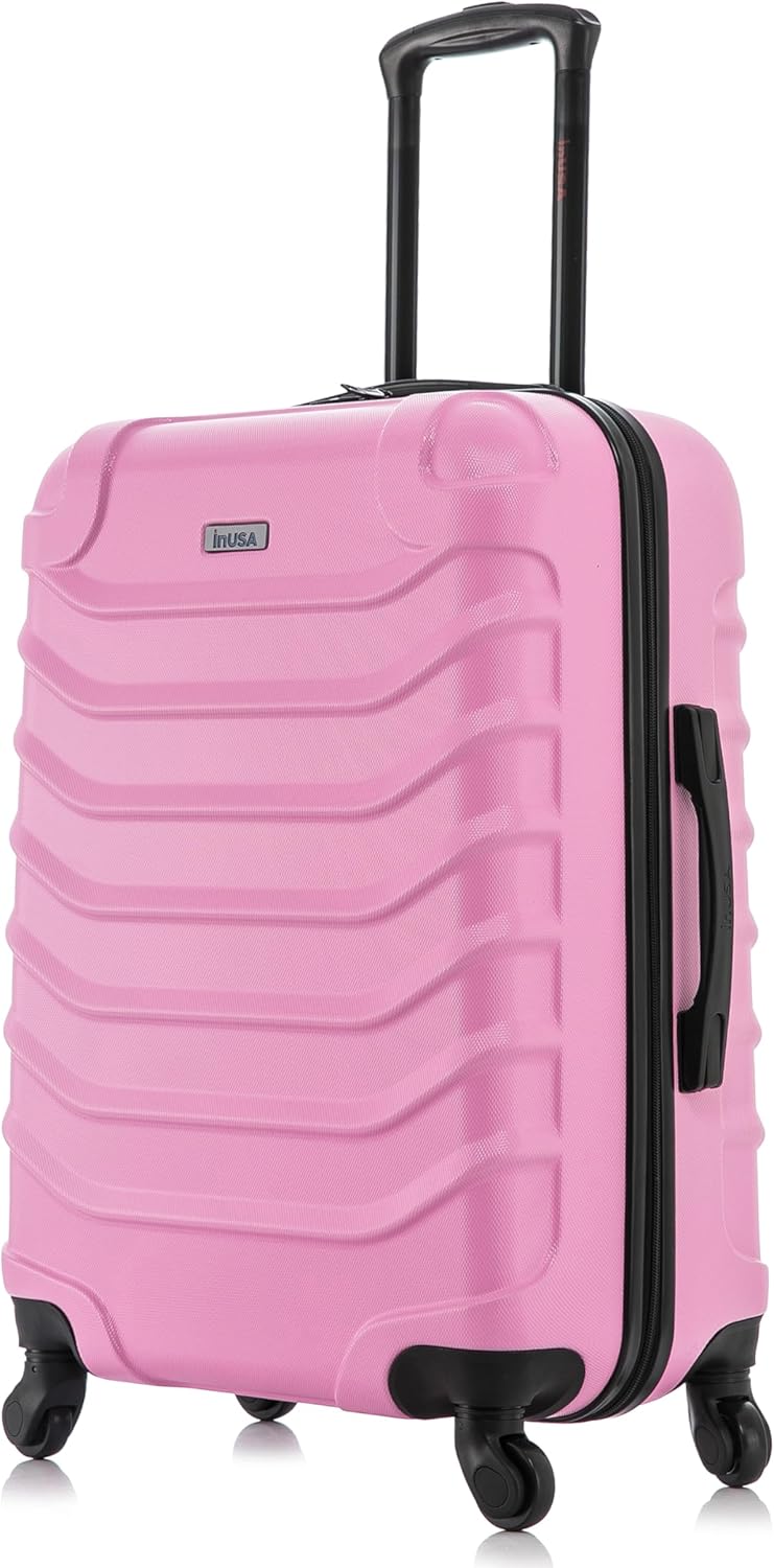 InUSA ENDURANCE Luggage with Spinner Wheels | Durable Lightweight Hardside Suitcase, Spacious Travel Bag with Handle and Trolley | 24-Inch Medium Checked Luggage | Pink