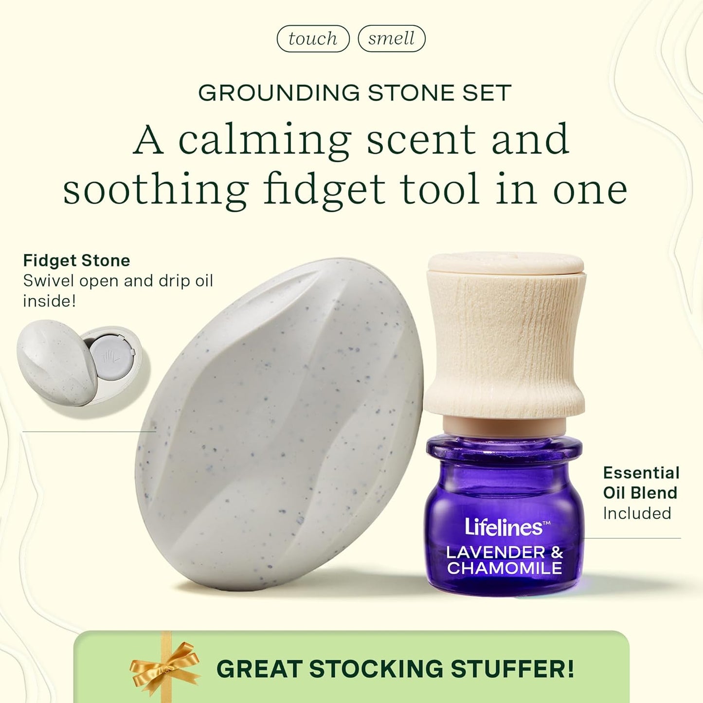 Lifelines Scent-Infused Grounding Stone & Oil Blend Gift Set - Fidgets for Tweens, Teens & Adults with Essential Oil Blend - Stocking Stuffers, White Elephant & Holiday Gifts for Christmas