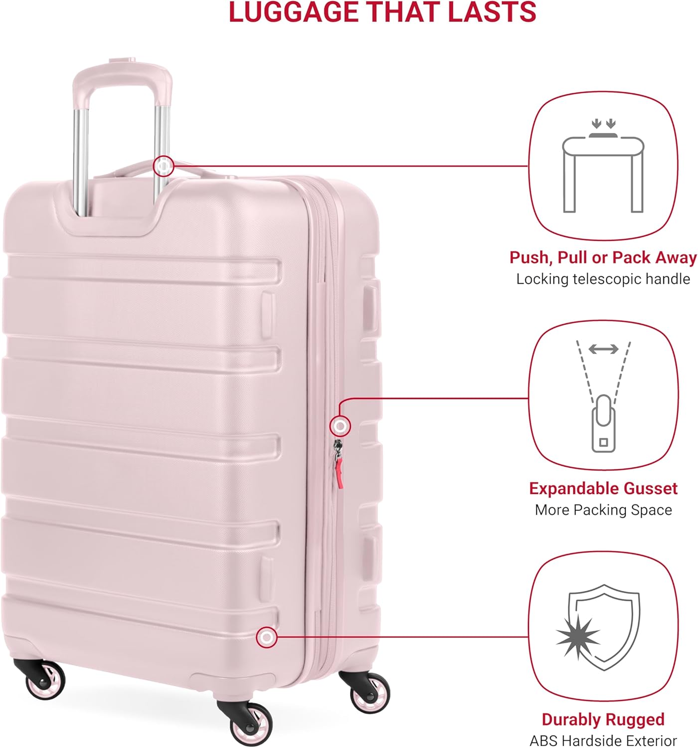 SwissGear 7366 Hardside Expandable Luggage with Spinner Wheels, Pink, Checked-Medium 23-Inch