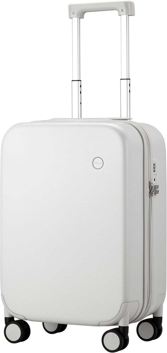 mixi Upgrade Carry on Luggage Suitcases with Spinner Wheels, Hardside Rolling Suitcase PC with TSA Lock Lightweight Travel Case 20in Carry-On, Fine Grid Smoke White
