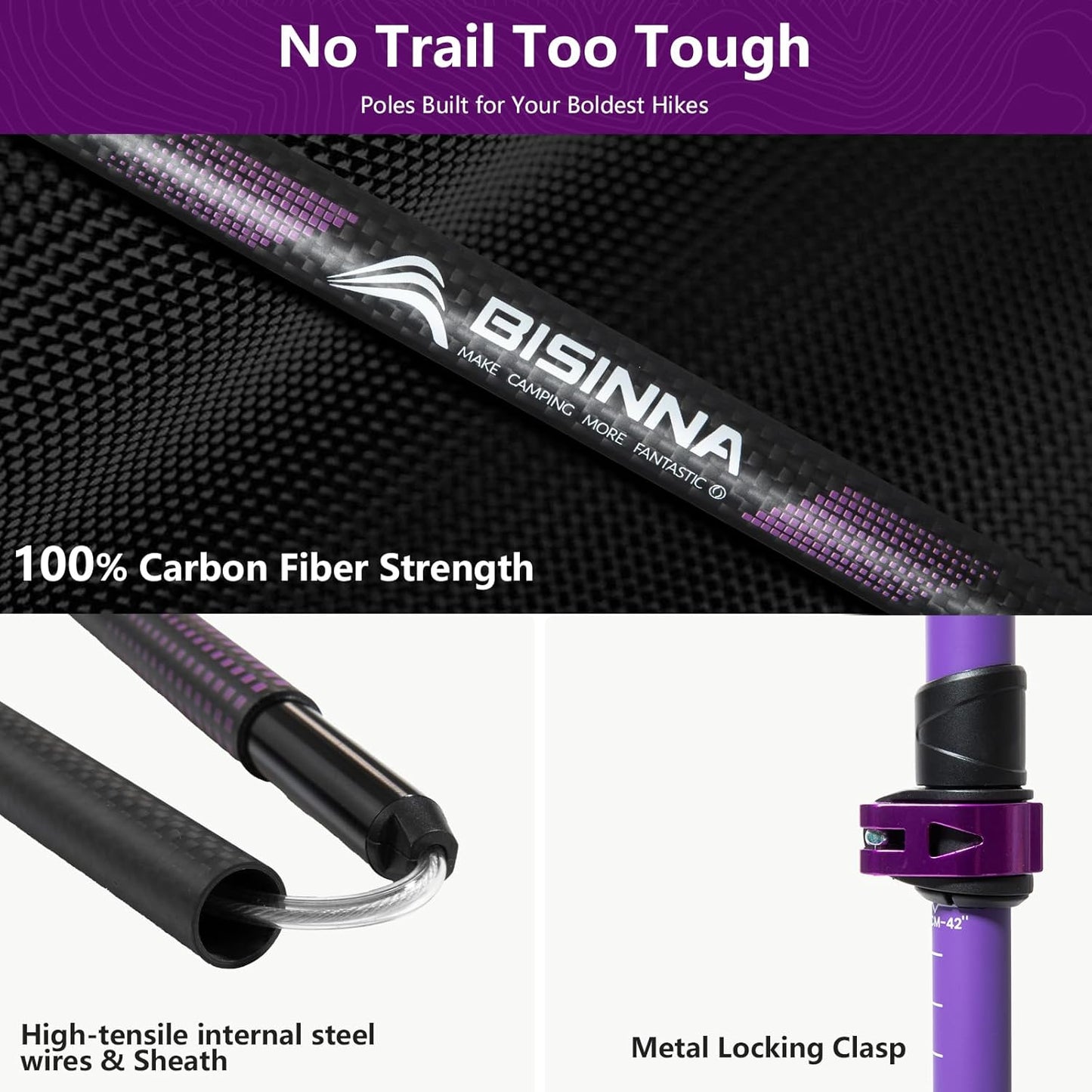 BISINNA Carbon Fiber Trekking Poles Collapsible Hiking Poles Lightweight Walking Sticks with Cork Handle Quick Lock for Women and Men 2pc