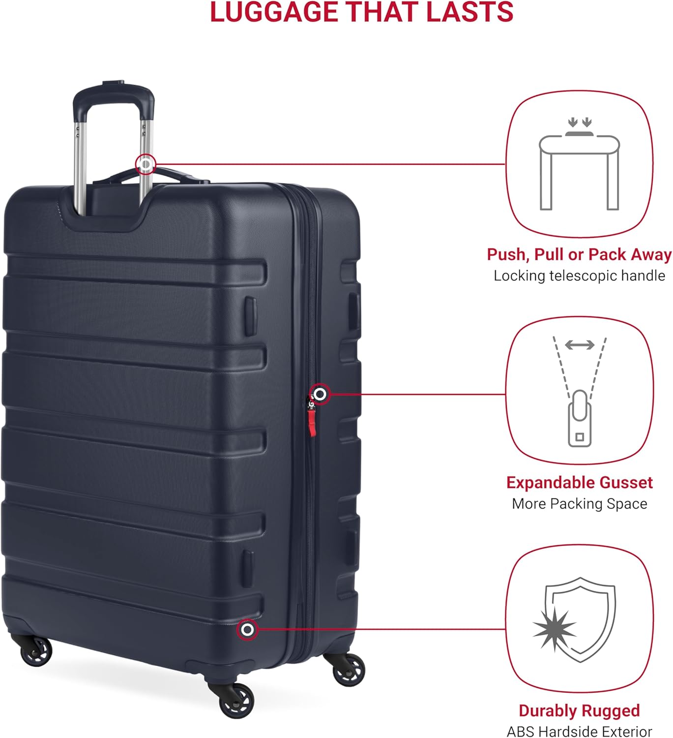 SwissGear 7366 Hardside Expandable Luggage with Spinner Wheels, Navy, 2-Piece Set (Weekender/27)