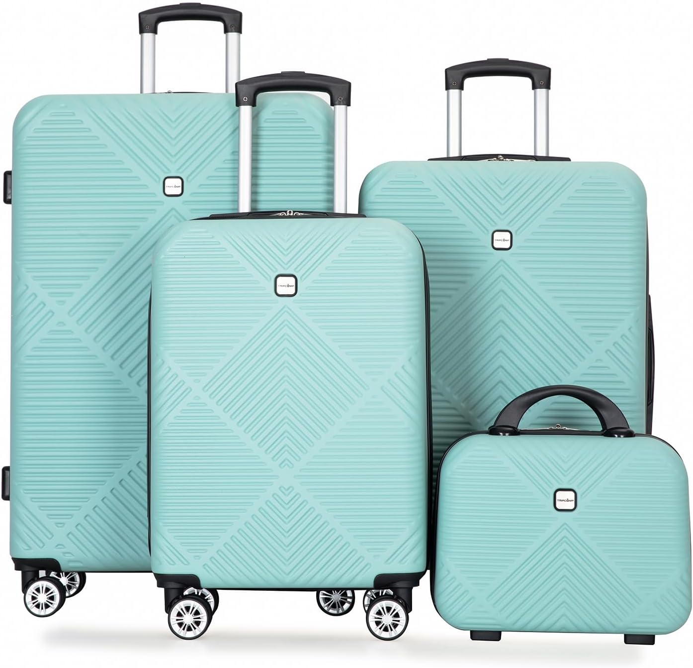 Luggage 4 Piece Set, Hardshell ABS Suitcase Set with Double Spinner Wheels, Lightweight Suitcase, Carry On and Checked Travel Luggage, Aqua Blue