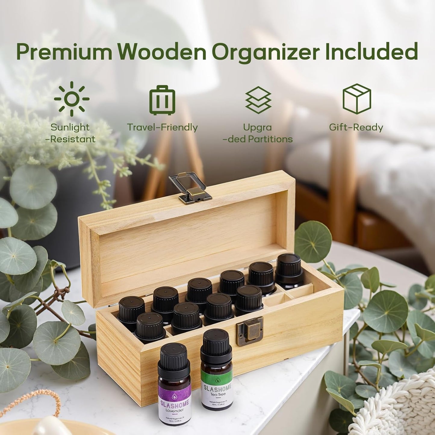 Essential Oils for Diffusers for Home – 12-Pack Essential Oil Set for Sleep & Refreshing Scents – Premium Aromatherapy Diffuser Oils Scents for Home in Wooden Gift Box, Best Gift for Any Occasion