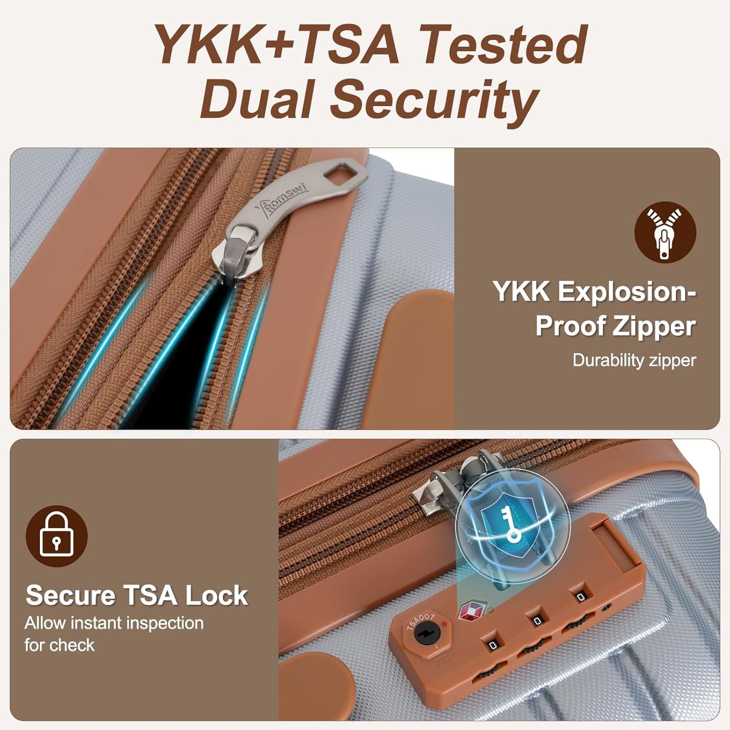 Romswi Luggage Sets 3 Piece Expandable PC+ABS Suitcases, Durable Hardshell Lightweight Suitcase Set with TSA Lock Dual Spinner Wheels, 20/24/28 Inch, Silver