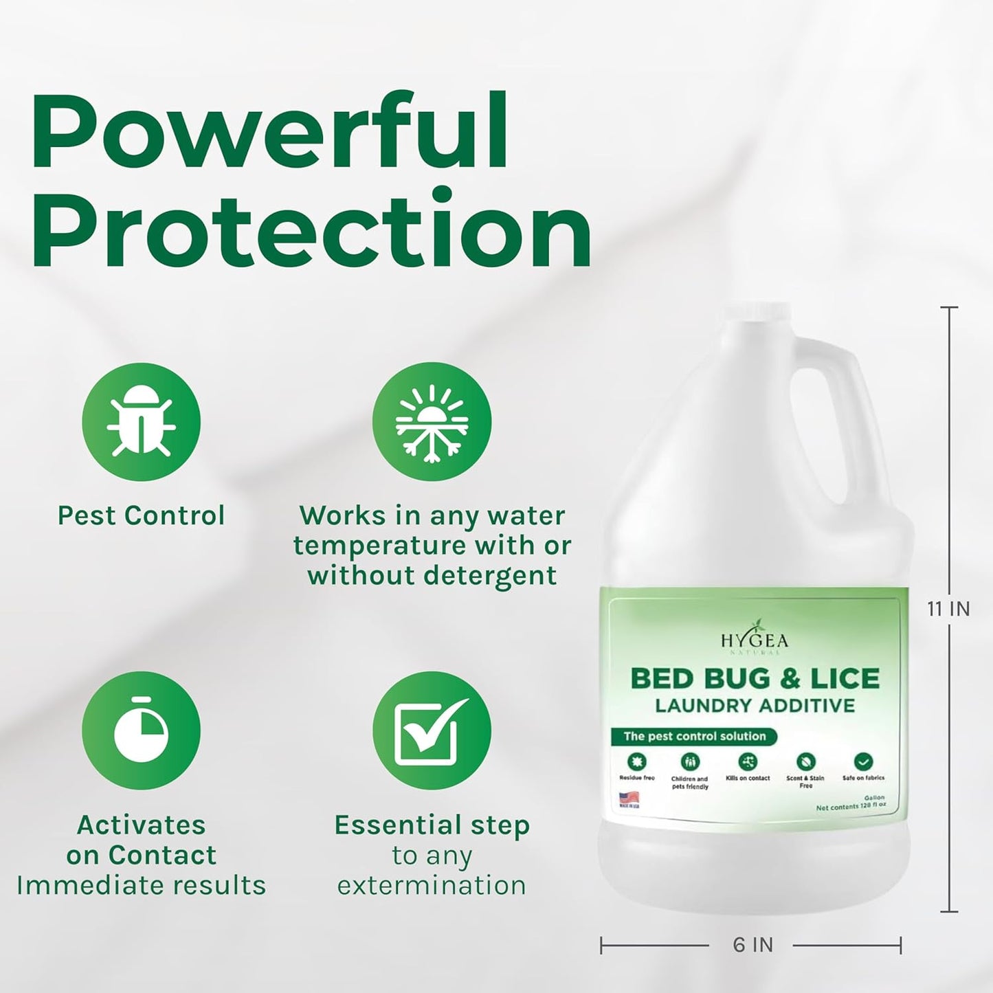Hygea Natural Lice and Bed Bug Laundry Additive - Environmentally Responsible, Odorless, and Stain-Free Liquid Laundry Treatment - Safe for Children and Pets - Any Water Temperature (1 Gallon)