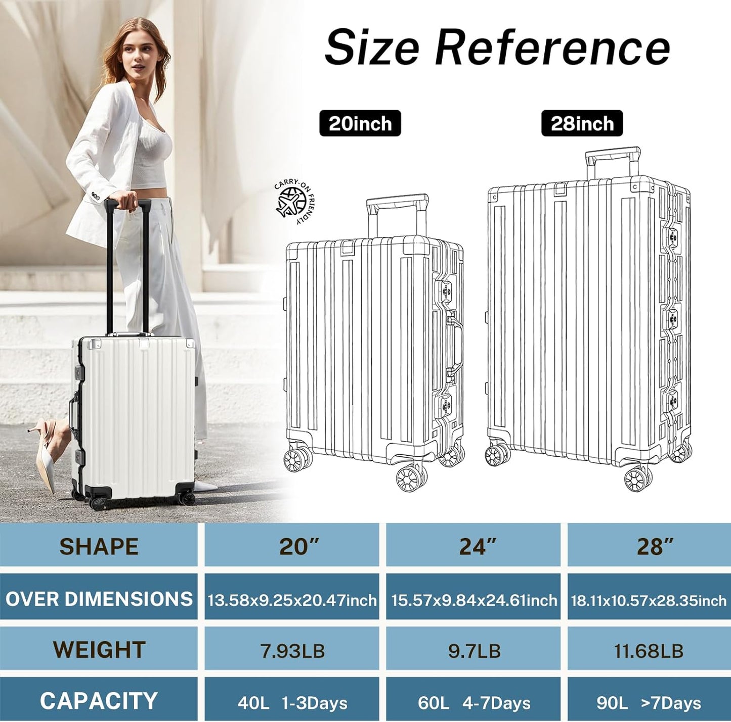 Krute Luggage 24 Inch Aluminum Frame Zipperless Suitcase with Spinner Wheels Checked Luggage PC+ABS Lightweight Hardshell