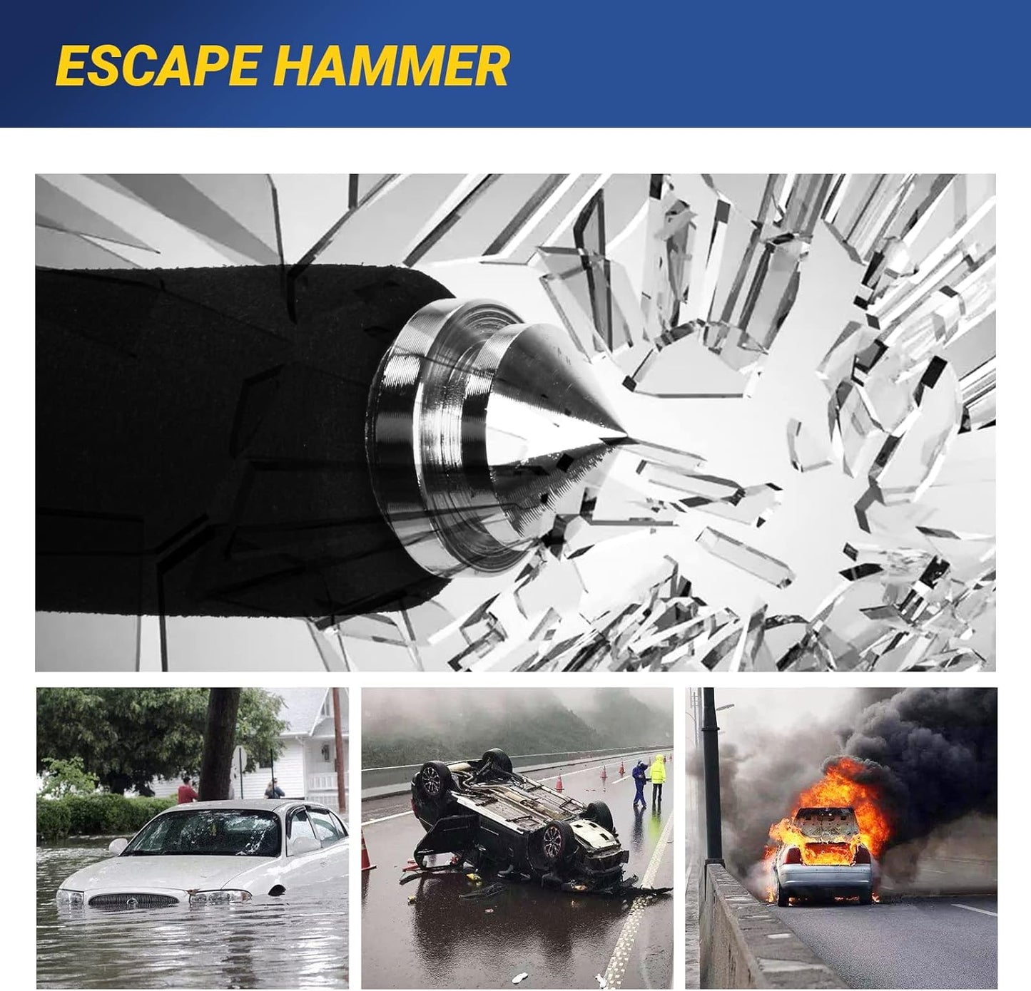 Car Steering Wheel Lock, Anti Theft Car Device for Car Steering Wheel, Car Security Car Theft Prevention with 3 Keys & Safety Hammer Fit for All Cars (Black)