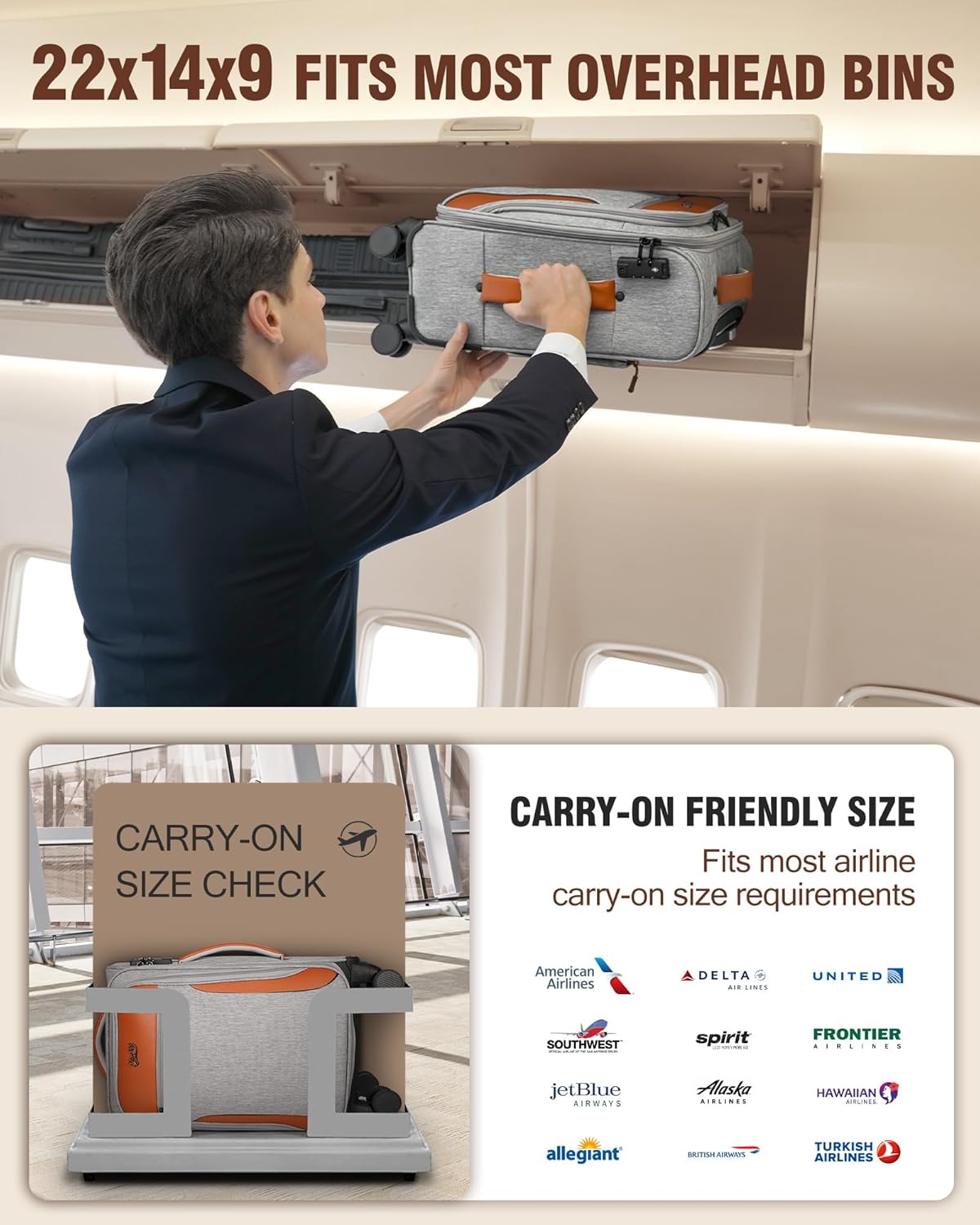 Carry On Luggage 22x14x9 Airline Approved, 20 Inch Softside Suitcase with 4 Pcs, Lightweight Luggage for Women Men with TSA Lock and 4 Spinner Wheels, Soft Side Carry-on Suitcases for Travel, Grey