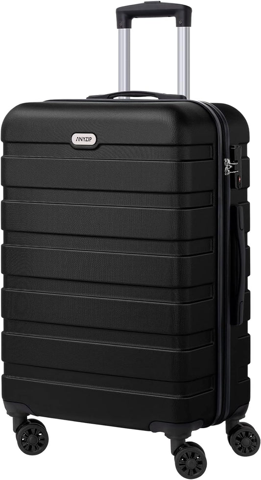AnyZip Luggage PC ABS Hardside Lightweight Suitcase with 4 Universal Wheels TSA Lock Checked-Medium 24 Inch Black