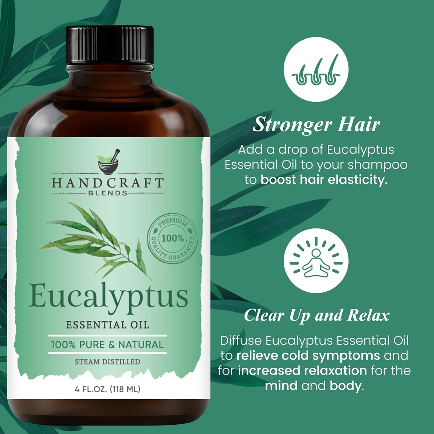 Handcraft Blends Eucalyptus Essential Oil – Huge 4 Fl Oz – 100% Pure and Natural – Premium Grade Essential Oil for Diffuser and Aromatherapy, Skin, Massage, Candle and Soap Making Fragrance