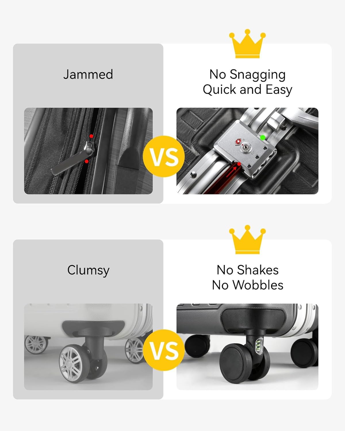 Checked Luggage with Spinner Wheels, 8010S Aluminum Frame Zipperless Polycarbonate Hard Shell Suitcase (ZX-Core, Blue, 24 Inch)
